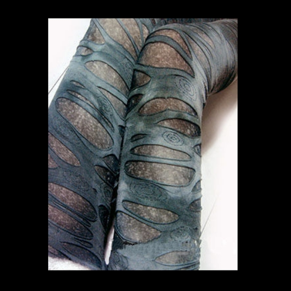 Junior's Leggings Shredded Cut Club Goth Rave Punk One Size (S-L) - Picture 1 of 4